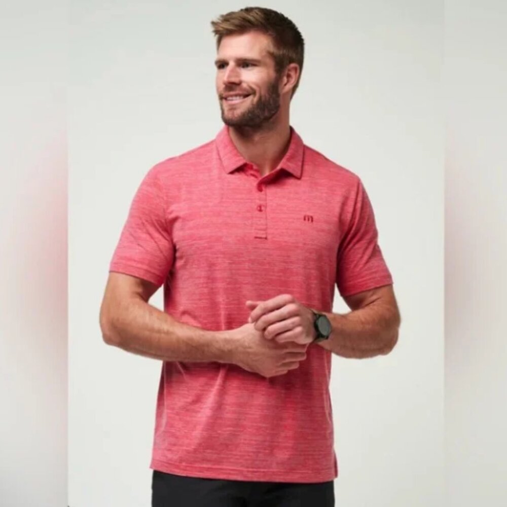 Travis Mathew The Heater Polo Shirt Men’s Red Heather Golf Stretch Size XL